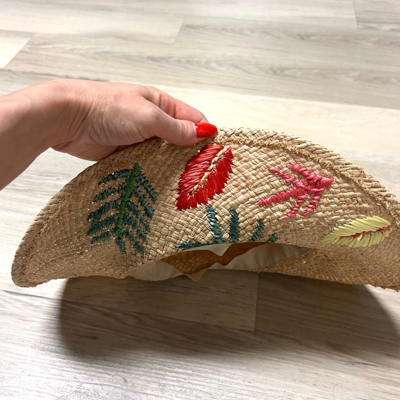 Anthropolgie Straw Hat Embroidered Sun Hat Mother Nature Floppy OS Resort Summer - Picture 6 of 10